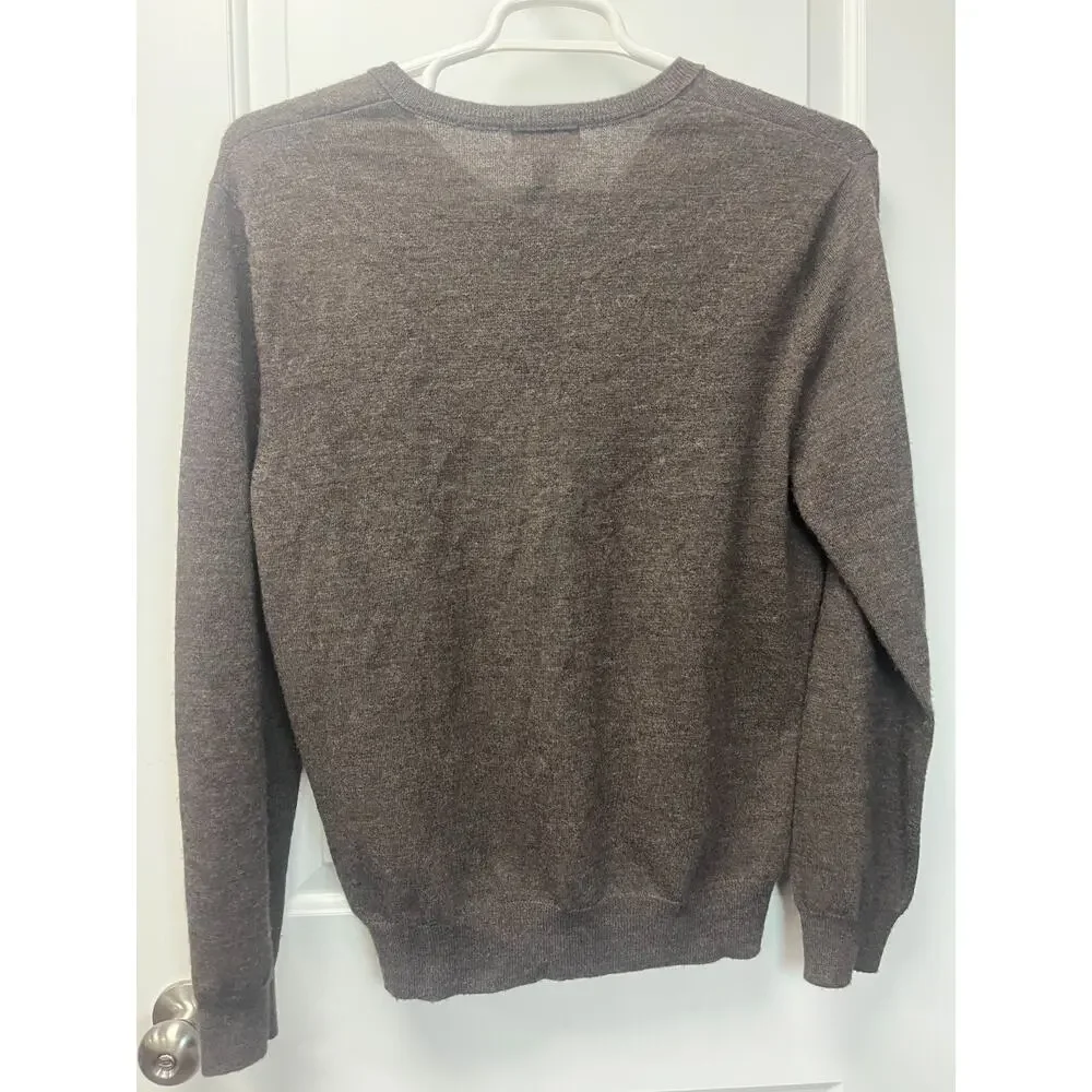 Merino Wool V Neck Sweater Mens Lightweight Brown Casual Medium Banana Republic